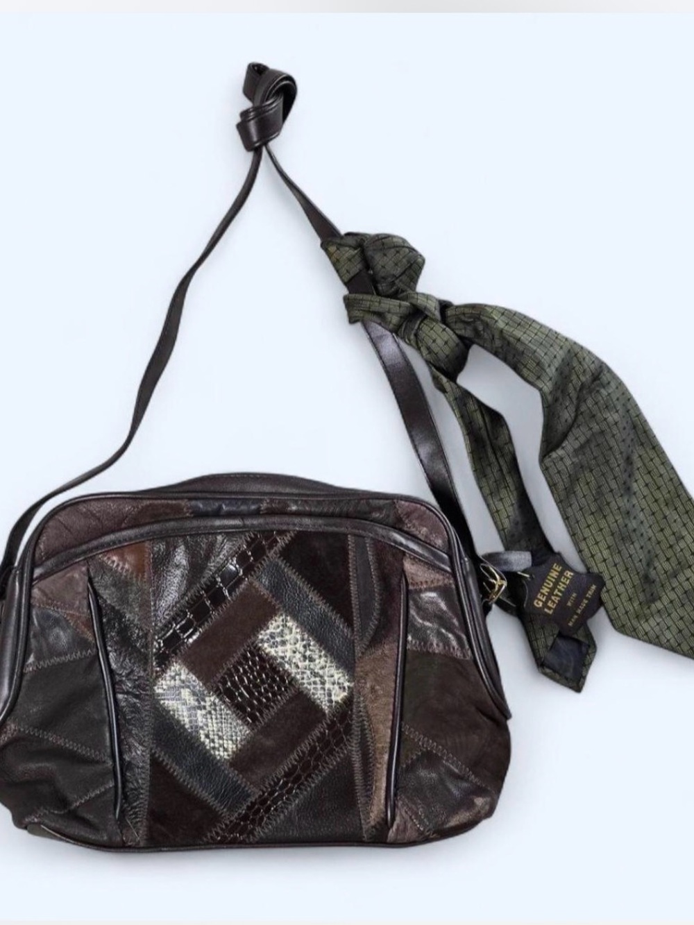 Patchwork Leather Crossbody Bag - Brown and Black